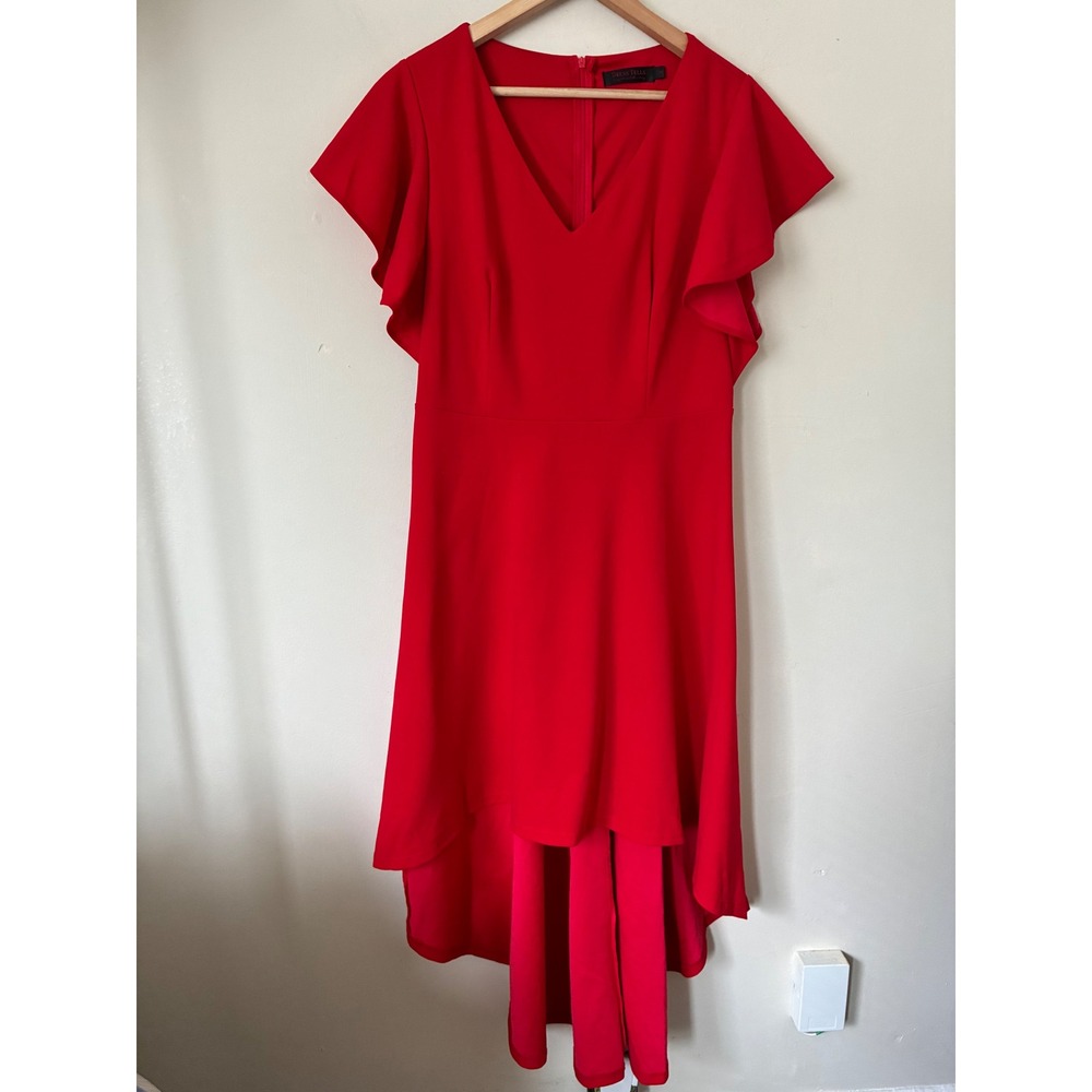 Dress Tells Red V-Neck Flutter Sleeve High-Low Cocktail Dress XL Cocktail Party